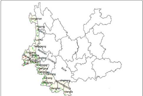 Fig. 1 Malaria Control Consultation and Service Posts location. Legend: MCCSP that reported positive malaria cases in 2014