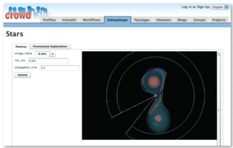 Fig. 3: Interacting with the visualization of a binary star system simulation using Vis- Vis-Mashup