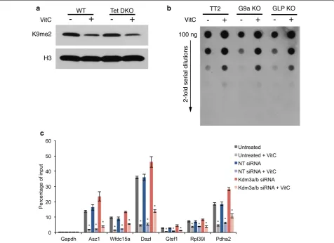 Fig. 4 Interaction between vitamin C‑induced increase in 5‑hydroxymethylation and vitamin C‑induced loss of H3K9me2
