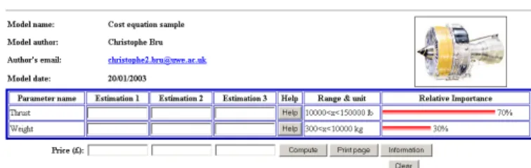Figure 2. Parametric Cost Estimation Software