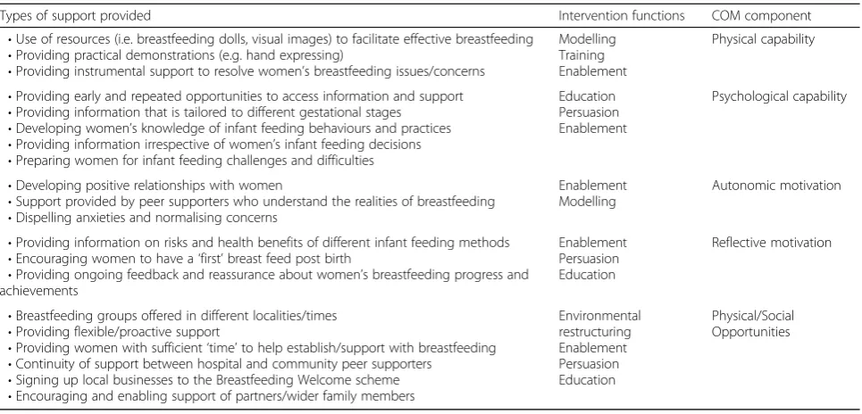 Table 6 Different types of support (and associated intervention functions) mapped against the three behaviour-related components