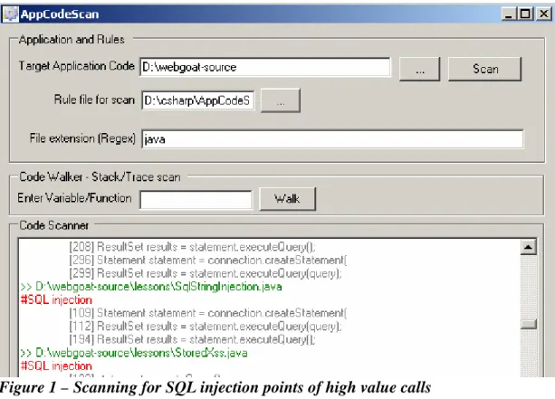 Figure 1 – Scanning for SQL injection points of high value calls 