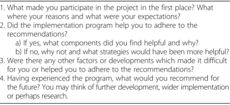 Table 2 Questions in the process evaluation interviews