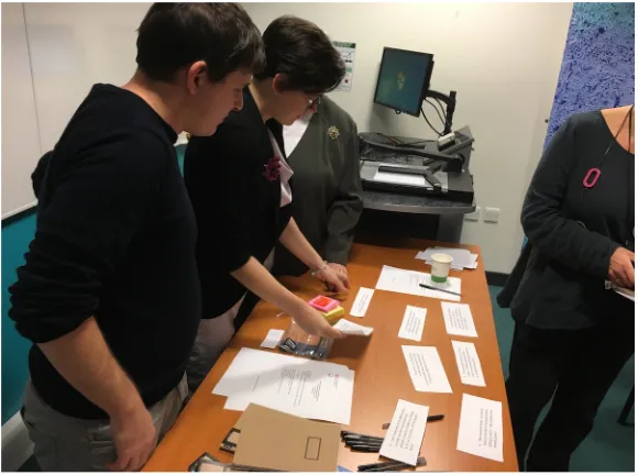 Figure 1. Workshop participants selecting flash fiction prompts for their story. 