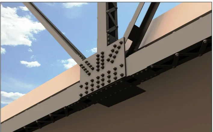 Figure 25: Gusset Plate Elevation Rendering –Button Head Bolts with Caps over Hex Nut 