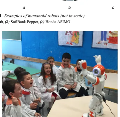 Fig. 1  Examples of humanoid robots (not in scale)(a) iCub, (b) SoftBank Pepper, (c) Honda ASIMO 