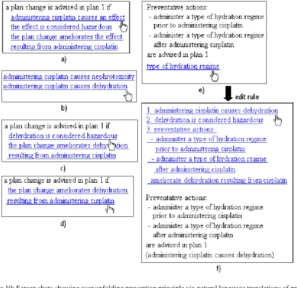 Figure 10: Screen shots showing user unfolding prevention principle via natural language translations of prolog code