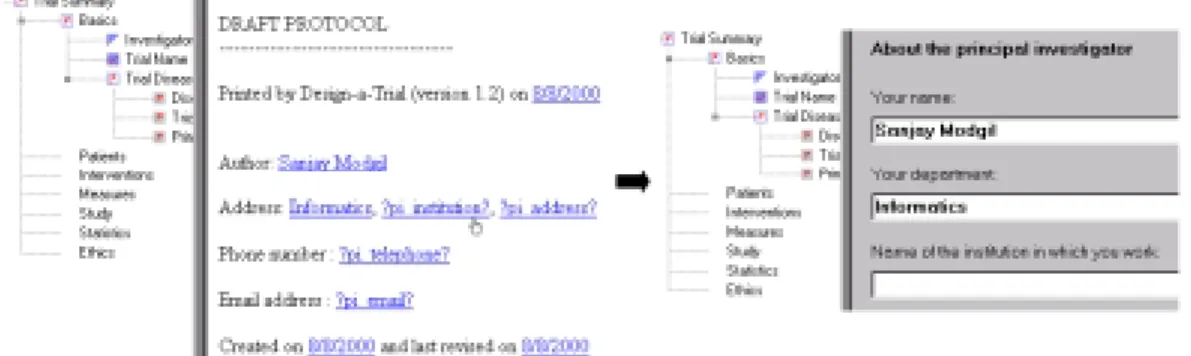 Figure 8: Browser format of an incomplete protocol document with pointers to form entry fields