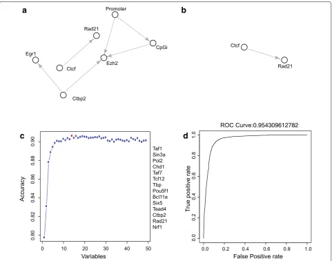 Fig. 5 Predicting dependencies and characterizing ROI. a Bayesian network showing dependency between different factors in compact chromatin regions of genome presided by Suz12