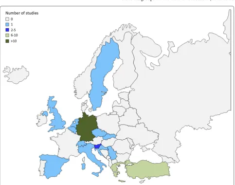 Fig. 1 Overview of the amount of studies on knowledge about evolution in Europe