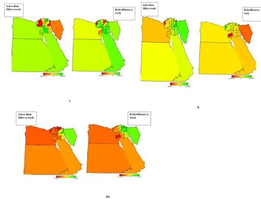 Fig 4. Maps of Egypt showing the spatial effects (posterior OR) on child labour: Fig 4I