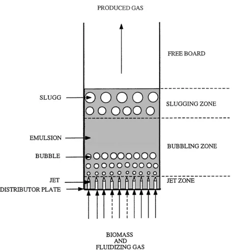 Figure 1. The fluidized bed gasifier zones.