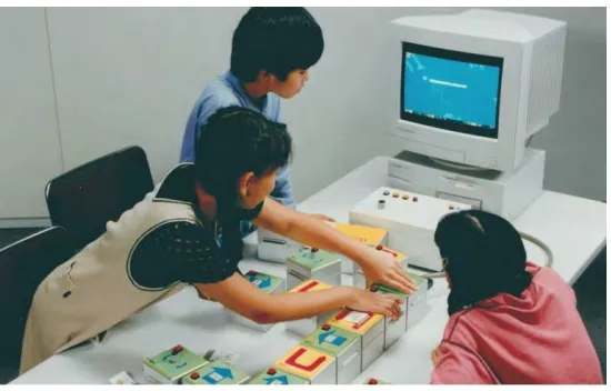 Figure 2.1: A group of kids interacting with Algoblock.  