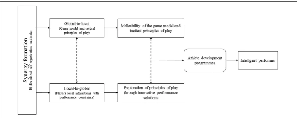 FIGURE 1 | Developing synergy formation processes through exploitation of self-organization tendencies in a global-to-local and local-to-global direction.
