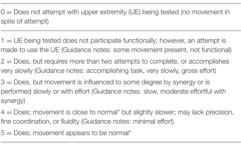 TABLE 2 | An adapted version of the Wolf Motor Function Test Functional AbilityScale (WMF-FAS).