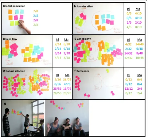Fig. 2 Example of mechanisms during small group activity. This figure is intended to correspond with the worksheet in Additional file 1, using four colors of sticky note: orange, blue, pink, and green