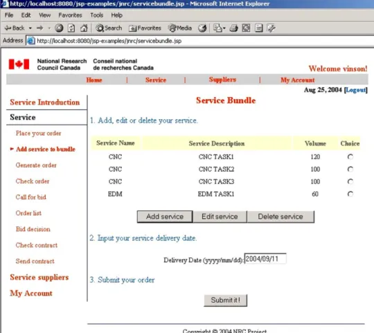 Fig. 6. Screen shot of ordering process on Web portal.