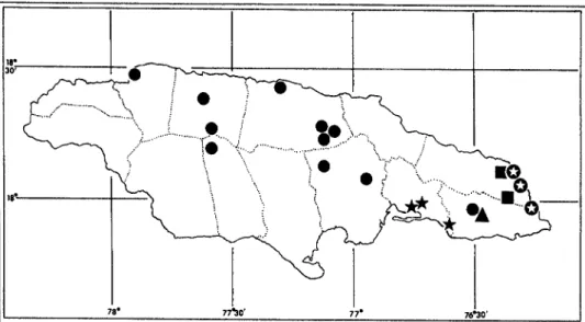 Fig . 9 .-Map showing distribution of Heteronebo species on Jamaica, West Indies. Triangle = H.