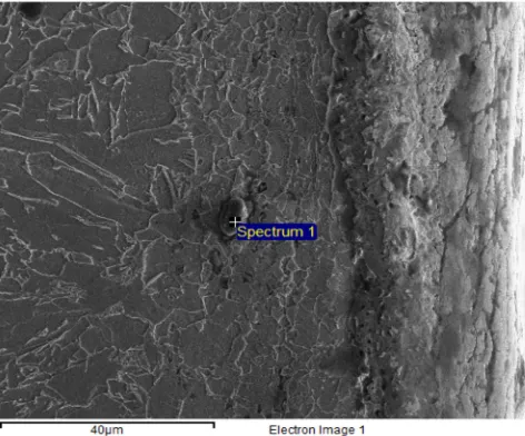 Fig. 17 Top surface of the SZ (steady state) showing evidence of different sizes of BN particle (EH46 W9E)