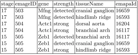 Table 1: A representation of EMAGE data.