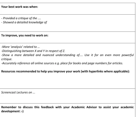 Table 6. Highly valued feedback template. 