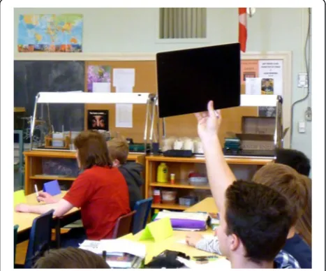 Figure 1 A student holds up the whiteboard with thecorrect answer.