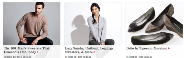 Figure 1 Example of three events shown on Rue La La’s website