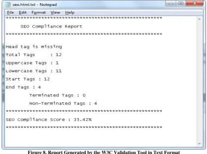 Figure 8. Report Generated by the W3C Validation Tool in Text Format 