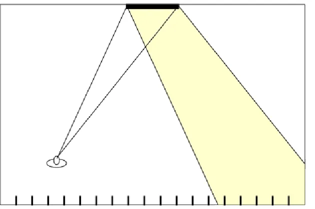 Figure 2. Illustration of the correct answer for one of the stimuli. The five nails on the right are visible when the observer is  standing on the left in the room