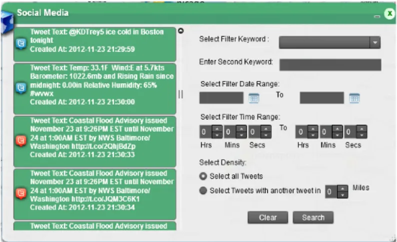 Figure 3. The social media widget displaying the tweets on left and functions on the right