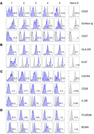 Figure 2. Phenotype of blood ASC subsets on day 7 after vaccination. (blood monocytes served as controls for HLA-DR staining and naive B cells for Ki-67