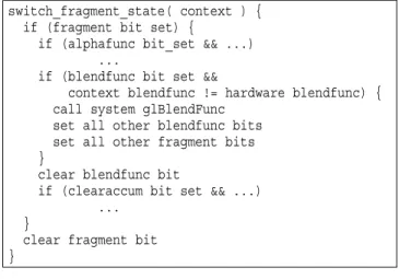 Figure 7: A portion of the code to switch contexts in software using our hierarchical bit-vector representation