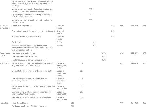 Table 3 Internal structure and internal consistency for COACH version V tool, phase VI (Continued)