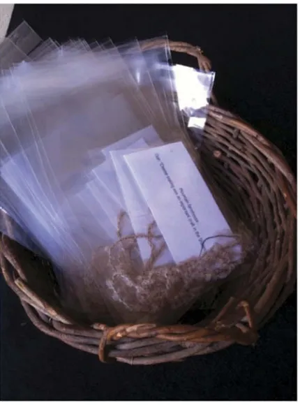 FIGURE 4. Example of Tangible Token: A Small Hank of Wool for the Shannon Farmhouse.Each Small Bag Contained an Artifact Connected to the House and a Clue.
