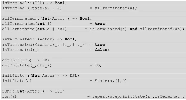 Fig. 4 defines function newState that performs a single step of execution for an ac-tor with respect to the system