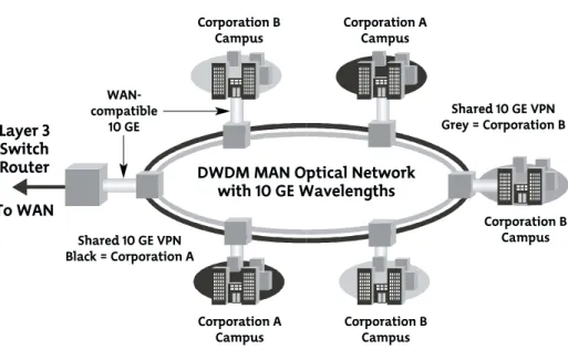 Figure 7. WAN-compatible 10 GE can seamlessly link all sites on a VPN under a common Ethernet protocol, with no translations required between sites.
