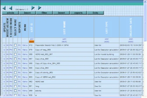 Fig. 2. Molecule database browser.