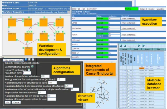 Fig. 7. Screenshots of several windows of the CancerGrid science gateway.