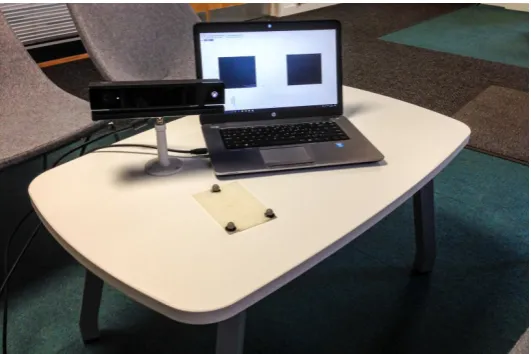Figure 4. Low-cost, automatic and simple-to-use system for home-based gait analysis. System comprises a Microsoft Xbox One Kinect, laptop (analysis software) and retro-reflective marker triad