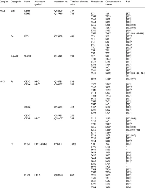 Table 3: Human polycomb phosphorylation sites