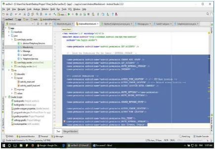 Figure 4: Application development phase declaring Permissions in (Manifest.xml) file. 