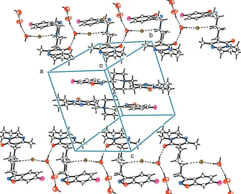 Figure 3The crystal packing of (I), viewed along the a axis. Dashed lines indicate