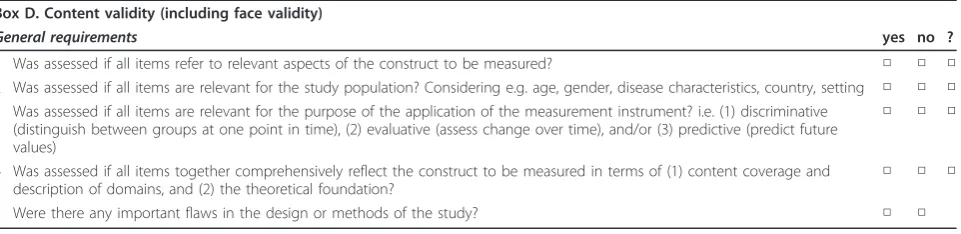 Table 1 Content validity box from the COSMIN checklist
