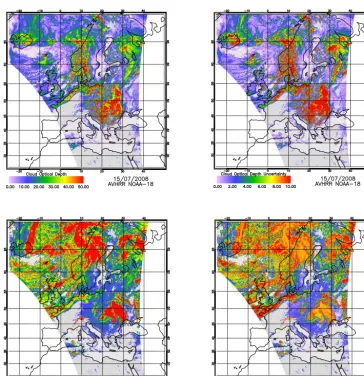 Figure 5. Cloud probability (left) and cloud detection information content (right) from AVHRR on NOAA-18 for 15 July 2008.
