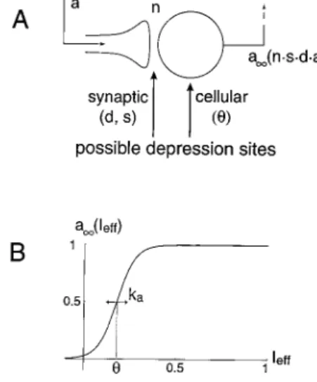 Figure 2. A, Schematic diagram of recurrent network with random connections. The output from the network is fed back to the cells