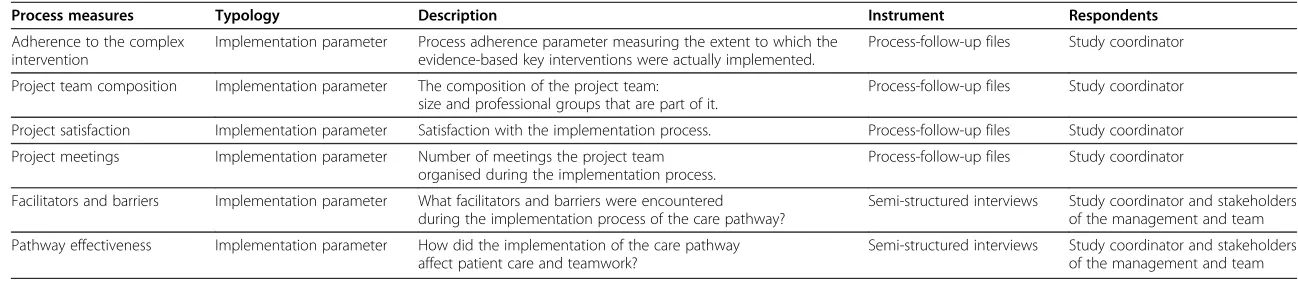 Table 3 Set of process measures