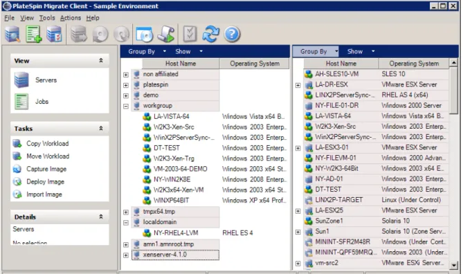 Figure 3-1    PlateSpin Migrate Client‘s Servers View