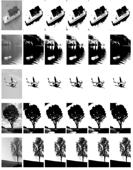 Fig.1, the general gray images (GGI) are given in column 1, the results of NT method are given in column 2, the results of ST method are given in column 3, the results of RCT 