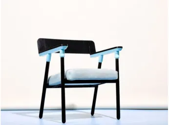 Fig. 9. 923 Armchair CW9 Edition , 2015, Dyed Ash, wool, paint  L 21" x W 26 3/4" x H 32”