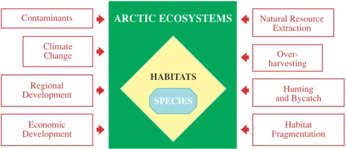 Figure 2:  Biodiversity Stressors – to species, habitats and ecosystems in the Arctic